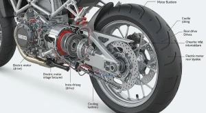 Motor listrik (penggerak) yang terintegrasi pada roda belakang sebuah motor